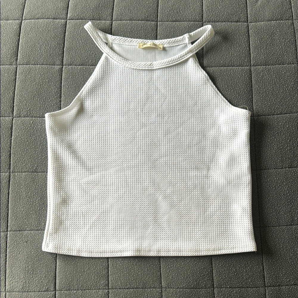 White Sleeveless High-Neck Top!